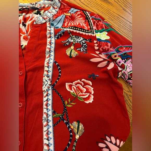 Stunning red button down from iconic brand Desigual Barcelona. Boho Chic! - Picture 3 of 8